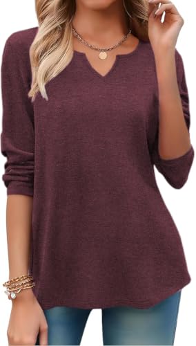 Image of Zeagoo Long Sleeve Shirts for Women Fall Tops Casual Dressy V Neck Blouses Boho Tunic Western Clothes Vacation Outfits