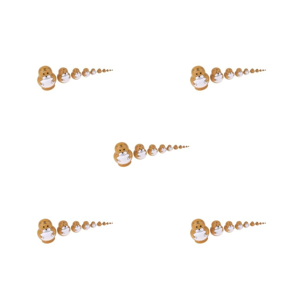 5 Set 10 Stück handbemalte hölzerne russische Nesting-Puppen Babuschka Mini Tiger Geschenk, 10-lagiger Tiger
