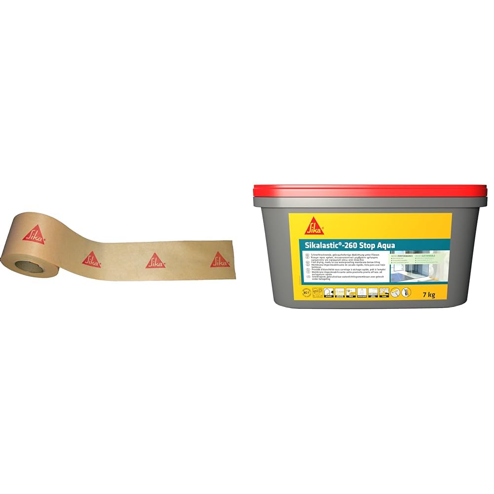 SIKA, Cinta de Sellado Impermeable para Puentear Fisuras, Interior y Exterior, Impermeable y Estanco, Rollo de 25 m, Membrana Impermeabilizante, Lista al Uso, Baños y Duchas, 7 kg