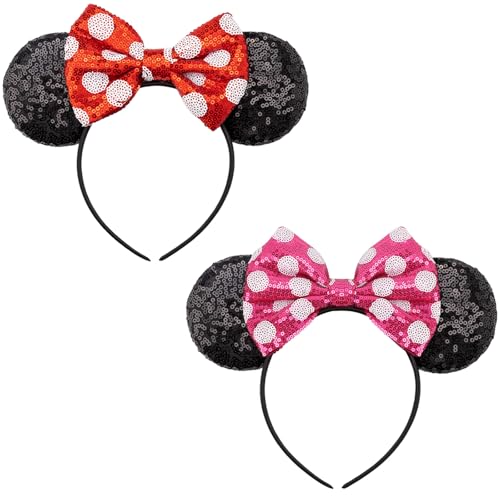 Image of DRESHOW Mouse Ears Bow Headbands Glitter Party Decoration Cosplay Costume for Women