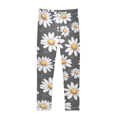 Daisies Girls' Leggings Toddler Doodles White Kids Yoga Pants Dance Active Tights 4T