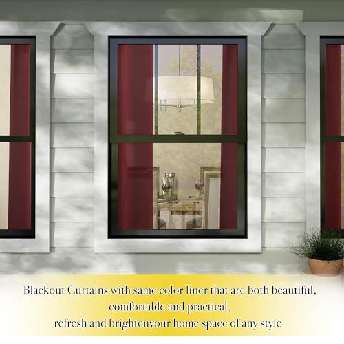 Image of NICETOWN Kitchen 100% Blackout Curtain Panels, Thermal Insulated Same Color Liner Curtains, Noise Reducing and Cold Blocking Drapes for Windows (2 Panels, Red, 42 inch Wide by 63 inch Long)