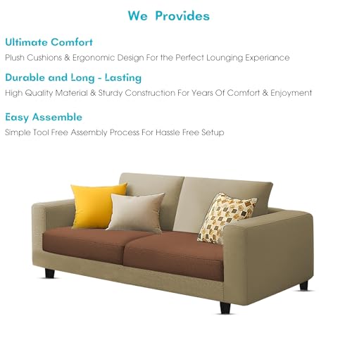 Image of Galib 2 Seater Sofa Set for Living Room (Cream Brown Fabric) Premium Fabric Sofa Set