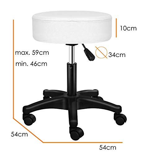Foto von KESSER® Rollhocker I höhenverstellbar I Lederimitat Arbeitshocker Drehhocker Hocker Kosmetikhocker Praxishocker I 360° drehbar I 10 cm Polsterfläche I Dicke Polsterung I Weiß