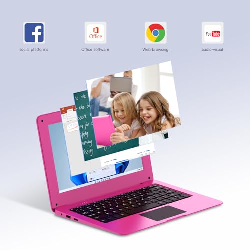 TOPOSH 10.1 Zoll Laptop Computer PC Netbook für Mädchen, Intel Celeron N4000, 8GB RAM 64GB SSD, unterstützt Windows 10, mehrsprachiges Paket installiert Tastatur Aufkleber beigefügt-Pink Rosa – Bild 6