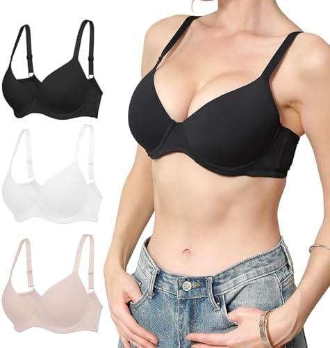 3PC Pack Bras for Women Push up t Shirt Bra Set Women's Underwear with Support Anti-Sag Underwire Padded Everyday Comfortable