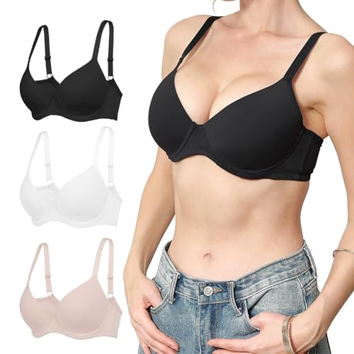 3PC Pack Bras for Women Push up t Shirt Bra Set Women's Underwear with Support Anti-Sag Underwire Padded Everyday Comfortable