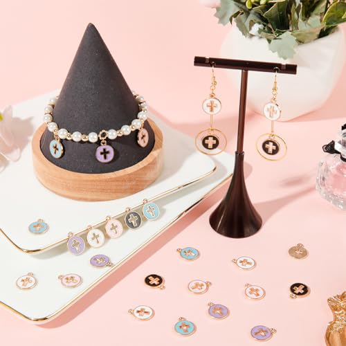 SUNNYCLUE 1 Box 50Pcs Cross Charms Bulk Black White Enamel Cross Charm Flat Round Colorful Crucifix Easter Holiday Hollow Charms for jewellery Making Charms Women DIY Earrings Bracelets Craft Supplies - Image 4