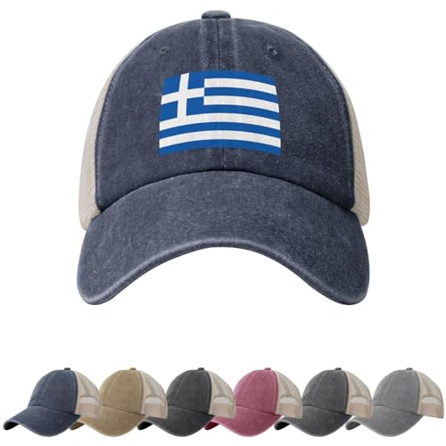 Chapeaux de soleil drapeau de la Grèce pour homme et femme Drapeau de la Grèce Cowboy Casquette de baseball en maille Chapeau de camionneur grec, bleu marine, Taille unique