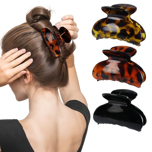 Lot de 3 Petites Pince Cheveux Femme, Pince à Cheveux Antidérapante 7cm, Pince Cheveux pour épais ou Fins, Motifs Léopard et Noir