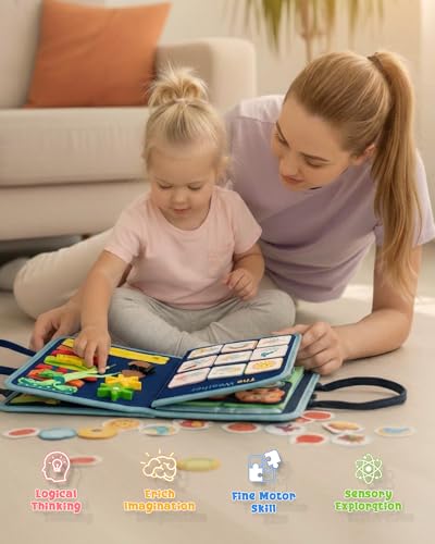 Image of Montessori Busy Board, 8-Page Sensory Activity Toy, Dinosaur
