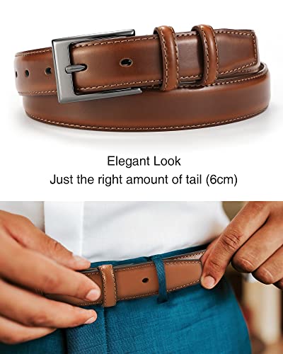 Image of Chaoren Leather Ratchet Belt 2 Pack Dress with Click Sliding Buckle 1 3 /8 inch in Gift Set Box - Adjustable Trim to Fit