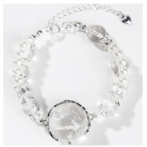 HHCTEBEC Pulsera de Cristal de Cuarzo Transparente Natural – Joyería con Cuentas de Piedras Preciosas Blancas puras para claridad Mental, amplificación de energía y Equilibrio Diario