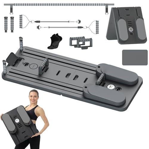 Lerpio 6 in 1 Pilates Board, Portable & Foldable Pilates Reformer Set with Yoga Sock, Multifunctional Pilates Reformer Board for Home Use and Gym Workout (Black) by Lerpio - Used condition - CA$95.69