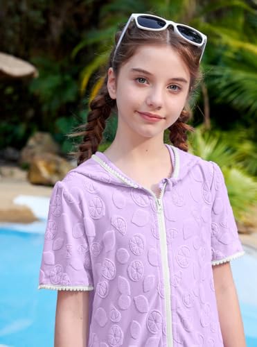 Image of BesserBay Girls Summer Beach Quick Dry Cover Up Ruffle Hem Terry Smocked Hooded 4-14 Years with Pockets