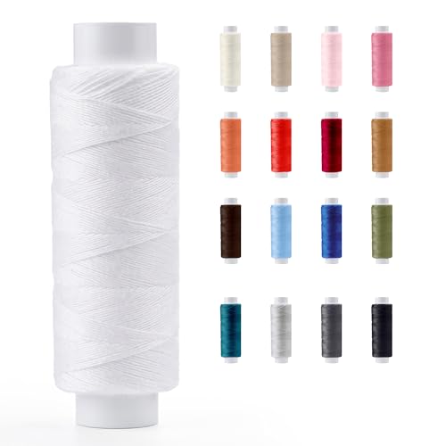 Sewing Thread 200m Strong Polyester for Hand and Machine Sewing - All Purpose Reel for Upholstery Dressmaking and Repairs - 17 Colours Protective Packaging (5600 - White)