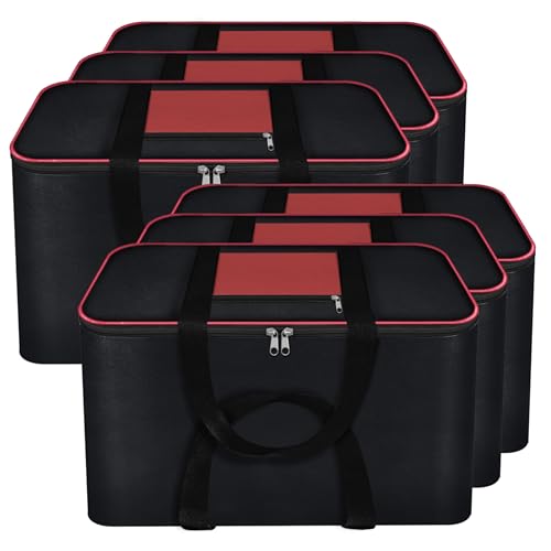 Storite Nylon 6 Pack Big Underbed Storage Bag Moisture Proof Cloth Organizer for Blankets with Zippered Closure and Handle (Red, Black, 54x46x28cm), Rectangular