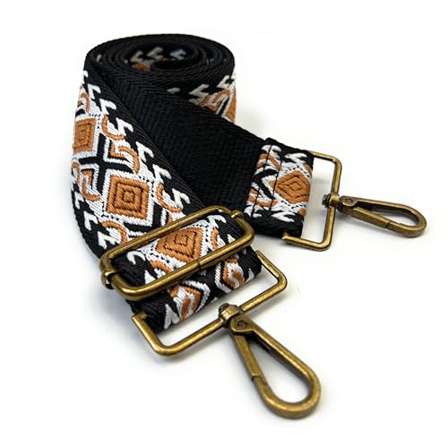 Image of Purse Strap Replacement for Crossbody Bags & Handbags | Premium Webbing with Bronze Hardware Clip-On Installation Adjustable Length Comfortable Wide Guitar Style Strap