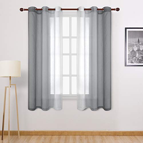 DWCN Grey Ombre Sheer Curtains - Faux Linen Gradient Grommet