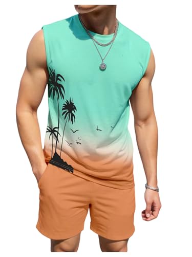 Men's 2 Piece Outfits Tropical Vacation Sleeveless Tank Top and Track Shorts Set Beach Clothes