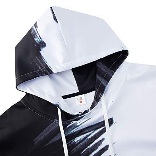Belovecol Mens 3D Novelty Hoodie Black White Graphic Sweatshirts Ink Splatter Splash Athletic Outwear Pullovers Big And Tall Jumpers Shirts With Big Pocket M #TOP2