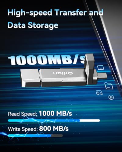 Image of Orlian 512G External Portable SSD USB Solid State Drive, Up to 1000MB /s USB 3.2 Gen 2 Solid State, Type C + A Dual Drive for Phone /Android Laptops /Windows /Mac, Silver