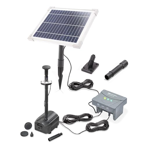 esotec Solar LED Teichpumpe mit Filter 6/230 für außen | SET Sprinklerpumpe 230/h | LiFePo4 Akku | Erdspieß Solarmodul 6W | Solarbrunnen für Gartenteich | Wasserpiel Springbrunnenpumpe | 101935