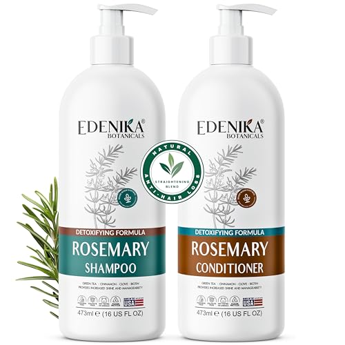 Edenika Botanicals Rosemary Oil Shampoo & Conditioner Set with Biotin for Thinning Hair & Anti-Hair Loss, Strengthening Botanical Formula, Women & Men, Sulfate-Free, Organic, 16 fl oz Each
