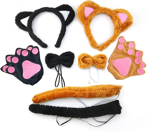 Chat Cosplay Set, Bandeau Gants de queue, Masque Batman pour Chat - Ensemble Déguisement Chat Fille avec Queue de Chat et Peluche, Idéal pour Jeunes et Animaux de Compagnie