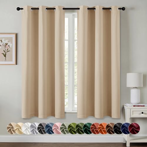 Image of MIULEE Blackout Curtains for Bedroom Living Room 2 Panels, Thermal Insulated Room Darkening Drapes Grommet Noise Reducing Light Blocking Window Treatments 45 Inches Long 40x45 Inch Biscotti Beige