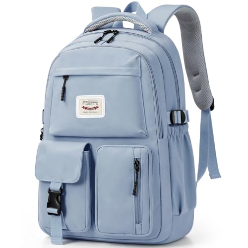 FIORETTO schulrucksack Teenager Mädchen Damen Schulranzen Schultasche School Bag Rucksack Schule 14" Laptopfach, Wasserabweisend & Leicht Blau