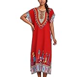 Bastwahl Djellaba Femme Marocaine - Vêtements de Détente à Imprimé Ethnique pour Femmes Chemise de Nuit Robe de Plage Kimono Kaftan Surdimensionné Cover Ups