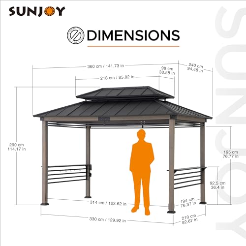 Sunjoy Wooden Grill Gazebo with AC Power Port, 8 x 12 ft. Steel Hardtop