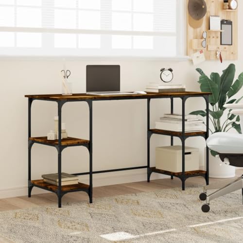 Bureau en chêne fumé table PC ergonomique avec étagères de rangement - 4