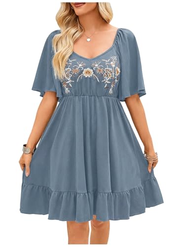Image of BEAUDRM Women's Western Cowgirl Dress Floral Boho Mini Dresses Summer Flowy Sun Dress Country Vacation Outfits