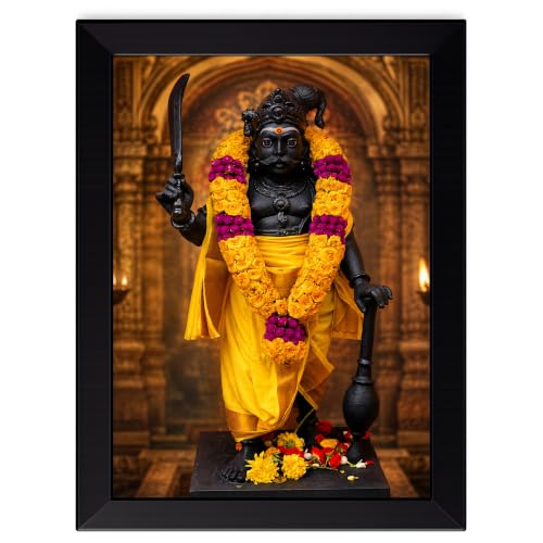 Image of ZirFrame Lord Karuppanasamy Premium 18 m Padi Karuppusamy Photo Frame for Wall Decoration | HD Divine Tamil God Artwork with Durable Wooden Frame | Spiritual Home Temple Decor Gift for Pooja Room, Living Room, Office | Traditional South Indian Devotional Wall Art Frame (Black4, 8 x 12 Inch)