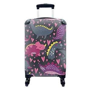 MuchoWow® Koffer – Dinosaurus – Kind – Patronen – Roze – Meisjes – Past binnen 55x40x20 cm en 55x35x25 cm – Handbagage – Trolley – Fotokoffer – Cabin Size – Print