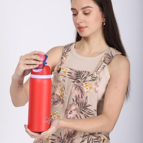 Image of House of Quirk Sippease Stainless Steel Water Bottle with Straw for Sports and Travel BPA-Free 950ML (Red)