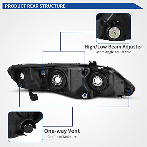 Image of oEdRo Headlight Assemblies Compatible with 06 07 08 09 10 11 Civic 4 Door Sedan Headlamps Black Housing Clear Reflector - Passenger and Driver Side