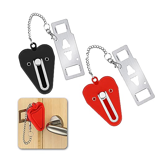 Ygapuzi Serrure de porte portable, casier à loquet de porte amovible à 2 trous pour les voyages, serrure supplémentaire de porte solide pour plus d'intimité et de sécurité à l'hôtel (Rouge/Noir)