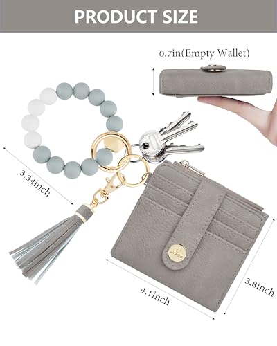 Image of Small Wristlet Wallets for Women Keychain Wristlet Wallet RFID Blocking Key Chain Wallet With Zipper Coin Pocke,2 Id Window(Stone Gray)