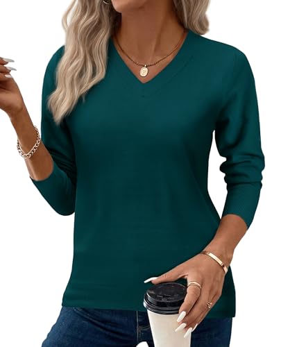Image of Women's Spring Sweaters 2026 Casual Long Sleeve Pullover V Neck Lightweight Sweatshirts Cute Blouse Tops