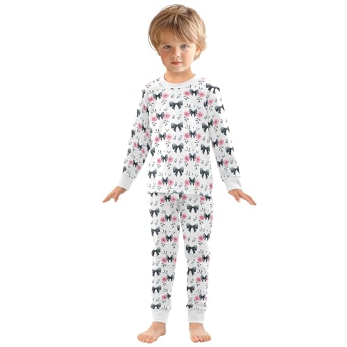 Cartoon Pajamas Set Pink Flower Black Bow Pattern Long Sleeve PJs Cotton Jammies Sleepwear Top and Pants3