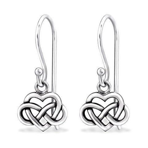 Earrings Silver 925/000 Rhodium-Plated Celtic Tribal Infinity Heart Cover