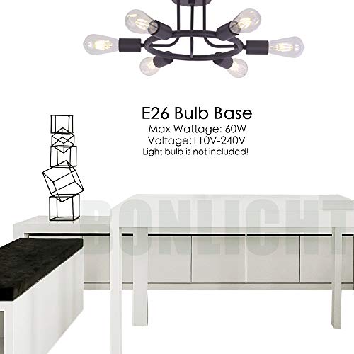 Bonlicht Modern Sputnik Chandelier Lighting 6 Lights Chandelier Oil-Rubbed Bronze Semi Flush Mount Ceiling Light Rustic Starburst Style Ceiling Lamp For Kitchen Dining Room Foyer Hallway #TOP4