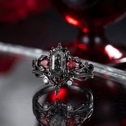 Image of Jeulia Gothic Black Engagement Ring Set 925 Sterling Silver