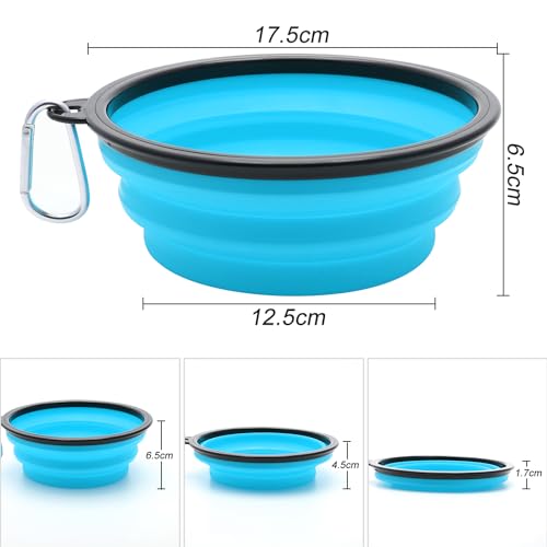2 Stück Großer Hundenapf Faltbar, 1000 ml / 35 oz Faltbare Hundereisenäpfe, tragbarer Hundewasserfutternapf mit Verschluss, Haustier-Katzen-Futterbecher für Reisen, Wandern (Hellblau + Hellgrün)