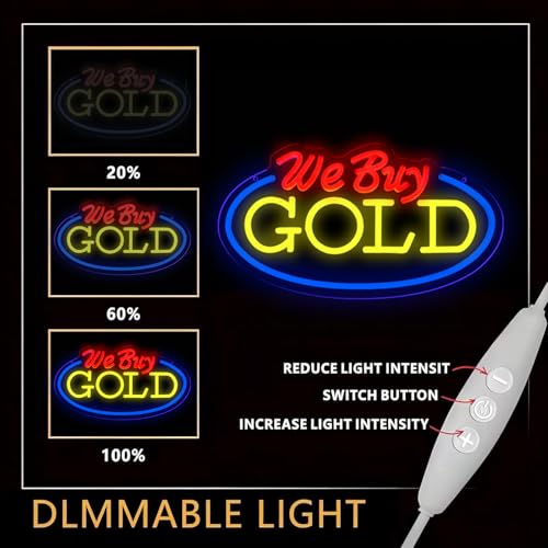 Image of We Buy Gold Neon Sign for Wall Decor, Dimmable Gold Jewelry Shop Store Light up Display LED Light, Red and Yellow Neon Lights for Accessory Store