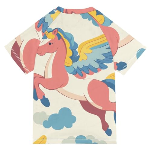 Boys Short Sleeve T-Shirts Unicorn Horse Flying Cartoon Rashguard Kids Swim Shirts Sun UPF 50+2