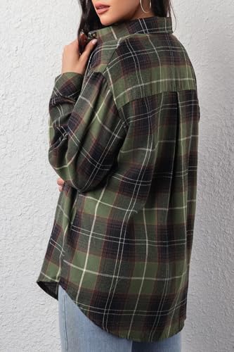 Image of CHYRII Womens Button Down Flannel Shirts Long Sleeve Plaid Shackets Business Casual Blouse Top
